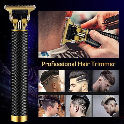 Professional Cordless Hair Clipper and Trimmer for Men, T Blade Zero Gapped Rechargeable Beard Shaver, Hair Cutting Kit With Ear Spoon Tool Set, Black