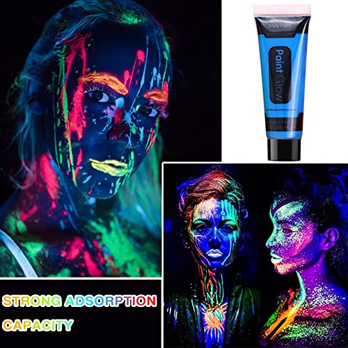 Glow in the Dark Face Body Paint,Washable Neon Face Body Paint,Black Light Face Makeup for Party Halloween Christmas Cosplay Masquerade Etc 0.48oz Set of 6 Tubes(6 colors)