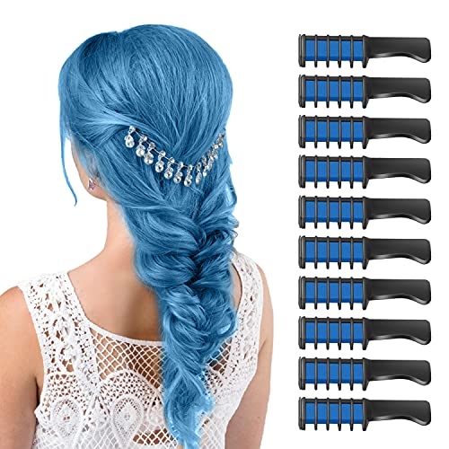 Hair Chalk Comb for Kids - 10 Pcs Blue Washable Temporary Hair Color