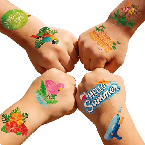 105 PCS Beach Party Decorations Kit - Hawaiian & Luau Decorations, Pool & Beach Party Favors, Temporary Tattoos & Fake Tattoo Stickers for Summer Party Decorations
