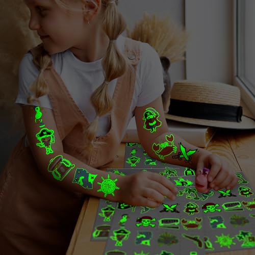 Glow Temporary Tattoos for Kids - Pirate Design Goodie Bag