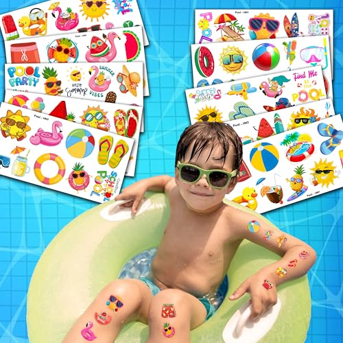 Summer Pool Beach Temporary Tattoos 100PCS Kids Party Favors