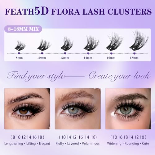 Feath5D Flora Wispy Lash Clusters Kit - C Curl 5D Fluffy