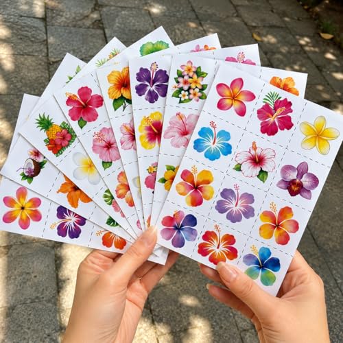 96 Tropical Flower Temporary Tattoos - Hibiscus Hawaiian Party Favors