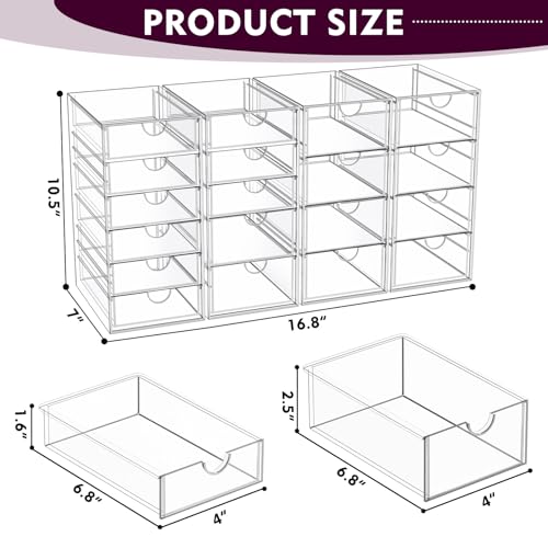 Acrylic Makeup Organizer with 19 Drawers - 4 Pack Storage