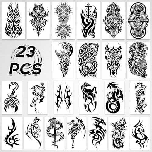 Tribal Totem Temporary Tattoos - 23 Sheets Half Sleeve