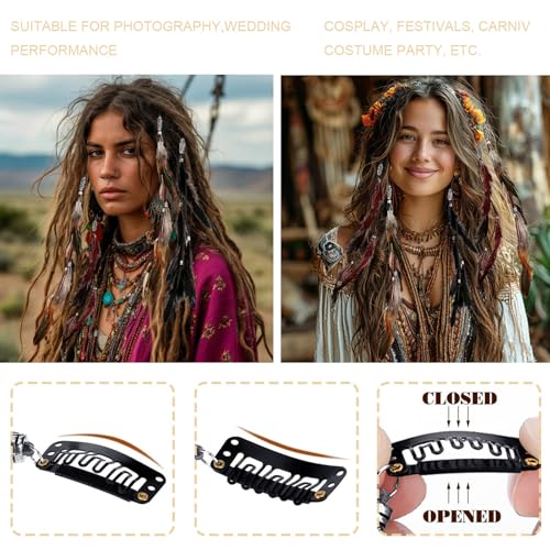 Feather Hair Clips 6Pcs - Festival Bohemian Accessory