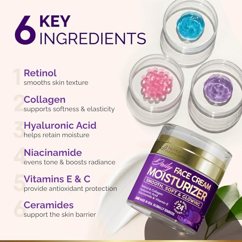 Face Moisturizer - Day & Night Face Cream - Collagen | Retinol | Hyaluronic Acid | Ceramides - Smooth, Soft & Glowing Skin - DD Cream for Women & Men - Dermatologically Tested - Made in USA 1.7 FL OZ