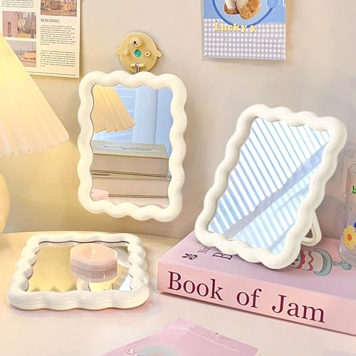 Wave Shaped Makeup Mirror Portable Folding Travel 6.7x5.3"