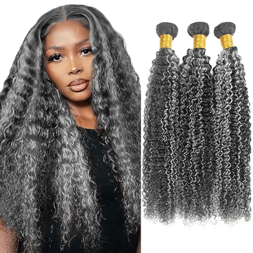 P1B Grey Curly Wave Human Hair Bundle 3PC 24-28 Inch