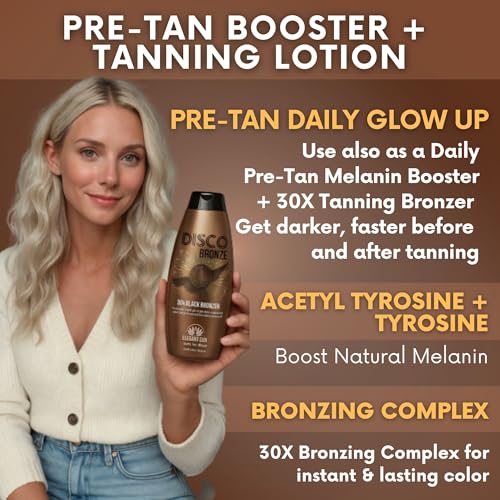 Disco Bronze 30X Black Bronzer Tanning Lotion - Indoor & Outdoor UV Tan Accelerator with DHA, Natural & Cosmetic Bronzers, Proprietary Melanin Boosting Formula, Made in USA for Men & Women ? 10 oz