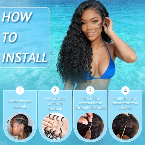 Deep Wave Crochet Hair 20 Inch Human Hair Extensions 200g