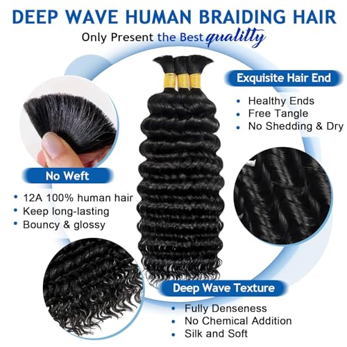BIZVUS 14-Inch Curly Human Hair for Boho Braids - 3 Bundles