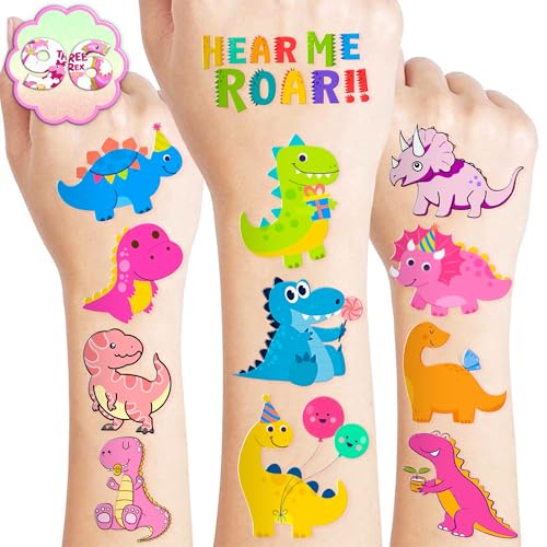 Generic Pink Dinosaur Temporary Tattoos Birthday Party Supplies Favors Decorations Super Cute 96PCS Fake Tattoos Stickers for Boys Girls School Classroom Rewards Gifts Ideal Halloween