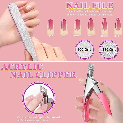 500 Pcs Coffin Nail Tips, AITRAI Long Nail Tips for Acrylic Nails Professional Clear Coffin Nail Tips Full Cover Ballerina False Nails Tips with Glue, Adhesive Tabs Acrylic Nail Clipper Files,10 Size