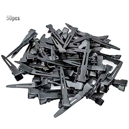 Tenalleys 50 Pcs 1.77Inch Black Metal Duck Bill Hair Clips for Women, Hair Coloring, Bows DIY, Hair Extensions, Salon