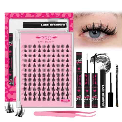 PROLASHBEAUTY Manga Lash Clusters Kit Anime Lash Clusters Volume Fairy Ultra-Thin Band Spike Lashes with Lash Bond and Seal Applictor Remover (Anime,10-18mix)