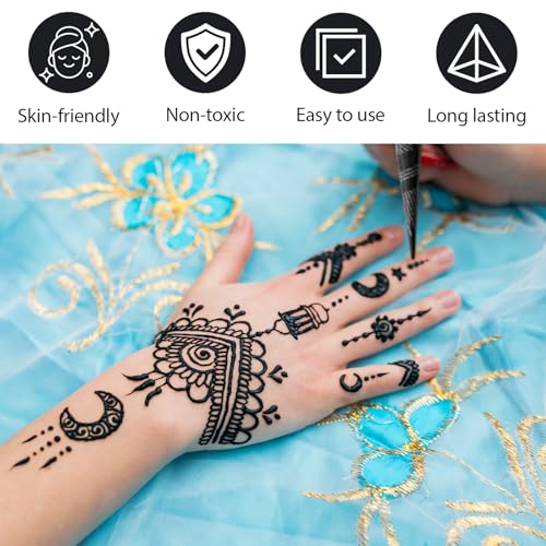 7Pcs Black Temporary Tattoo Cones - Natural Henna Paste Kit