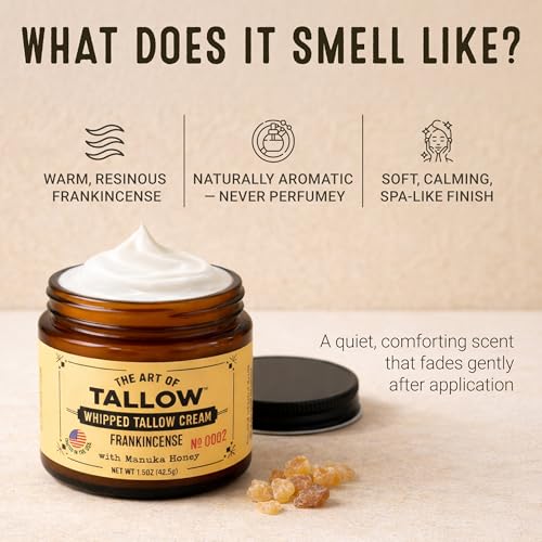 Frankincense Whipped Tallow Cream with Manuka Honey (1.5 oz) | 100% Grass-Fed & Grass-Finished Tallow + Organic Jojoba Oil | Non-Comedogenic Face & Body Balm | Made in USA