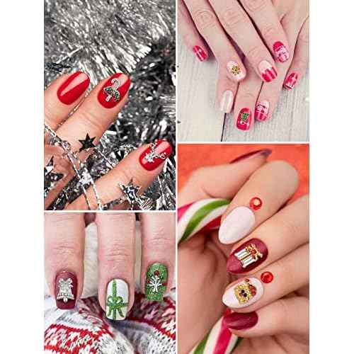 60PCS Christmas Nails Charms, Lorvain 3D Xmas Alloy Charms for Nails Snowflake Christmas Tree Nail Rhinestones Elk Santa Metal Nail Art Diamond Gems for Christmas Nail Art Decoration