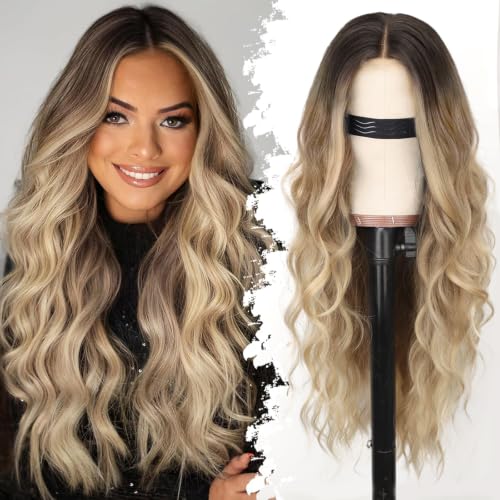 26 Inch Blonde Wavy Wig - Glueless Lace Front for Women