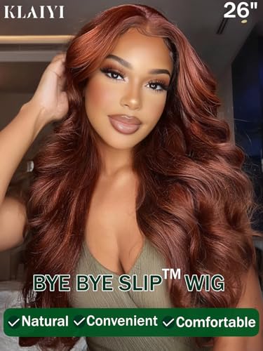 KLAIYI Reddish Brown Loose Wave Glueless Lace Front Wig 20"