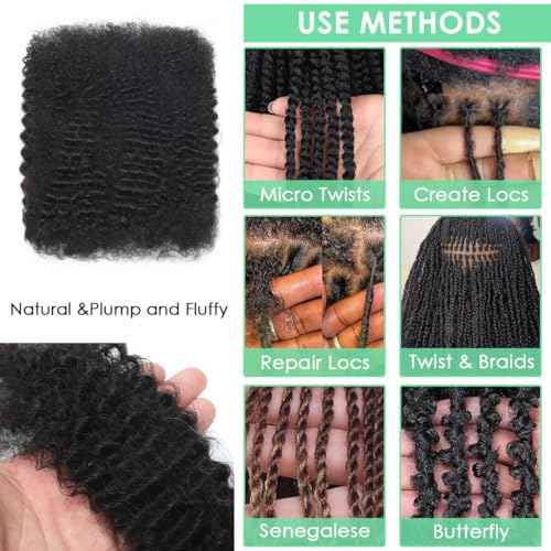 Afro Kinky Curly Human Hair Bulk for Permanent Micro Locs/Twists/Braids/Repair Locs Afro Kinkys Curly Bulk Human Hair14 inch 27# 50 Gram 1 Pack