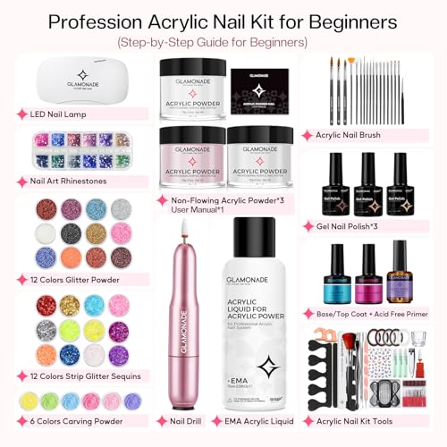 Acrylic Nail Kit for Beginners: Professional Acrylic Nail Kit Set with Everything Drill Powder Nail Art Starter Tech Kit at Home Salon Gift