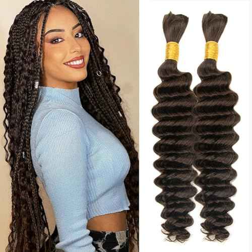 Human Braiding Hair 20 inch Deep Wave Bulk Human Hair for Braiding No Weft 100g (2Bundles-1Pack) 12A Brazilian Virgin Curly Human Hair For Boho Braids Wet and Wavy