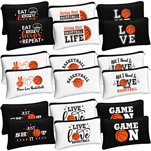 Moukeren 18 Pcs Basketball Gifts for Women Girls Basketball Makeup Bag Accessories Funny Travel Bags Cosmetic Zipper Pouch for Team Players Sport Lovers, 8.27 x 5.12 Inch