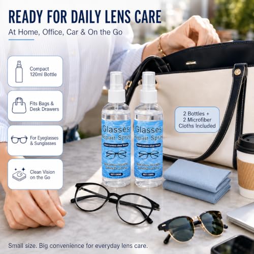 Eyeglass Scratch Repair Spray, 2 Bottles with Microfiber Cloths