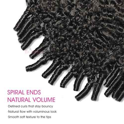 BGM GIRL 3 in 1 Burmese Curly Half Wig Human Hair Glueless Flip Over Half Wig with Drawstring Spiral Curly Ends for Women Easy Install Natural Black 180% Density 20 Inch