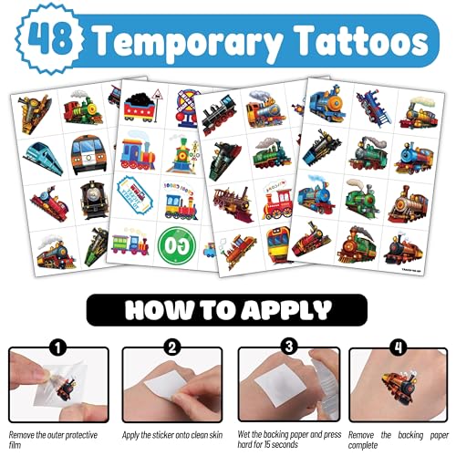 Train Party Favors Set - 72 Piece Bundle with Balloons & Tattoos