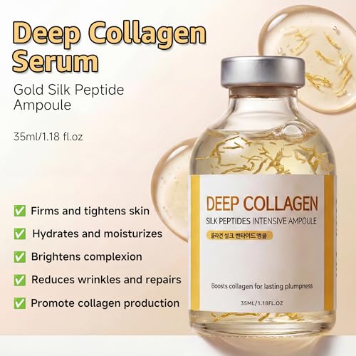 Deep Collagen Serum Silk Peptide Ampoule, Korean Anti Aging Serum for Face with Collagen & Peptide, Moisturizesmproves Elasticity (1.18 Fl.oz / 35ml)