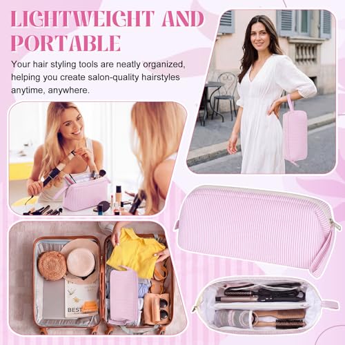 Huhumy Hair Tool Travel Bag - Pink Seersucker, Wide Opening