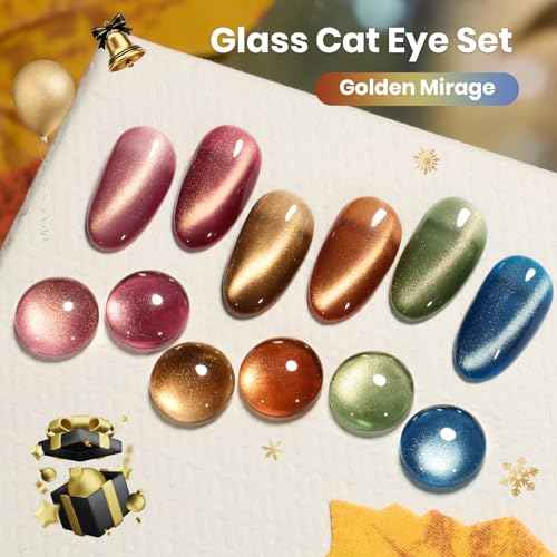 beetles Gel Polish Golden Mirage Cat Eye Gel Nail Polish Set - 6 Colors Glitter Red Green Blue Brown Pink Christmas Gel Nail Kit Magnetic Shine Soak Off UV Winter Salon DIY Manicure Gift for Women