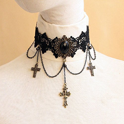 Love Sweety Halloween Vintage Crown Rose Headband Gothic Floral Headpiece (Necklace Cross)