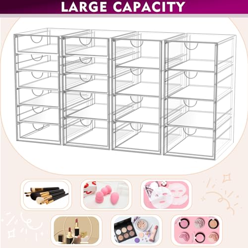 Acrylic Makeup Organizer with 19 Drawers - 4 Pack Storage