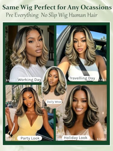 KLAIYI Glueless Ombre Bob Wig - 7x5 Lace Front, 14" Body Wave