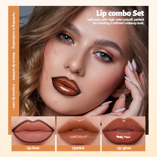 Mocha Mousse Lip Combo Set - Lip Liner, Lipstick & Gloss