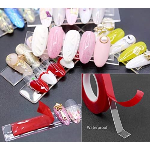 BetterJonny 1PCS Transparent Acrylic Nail Art Display Holder, 50PCS Stand With 3M Double Sided Tape for Professional Salon False Sample Display