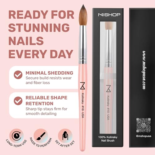 M ? Majesti Pink 100% Kolinsky Acrylic Nail Brush | Professional Acrylic Sculpting & Application Brush | Handcrafted Premium Nail Art Tool for Nail Technicians (#18)