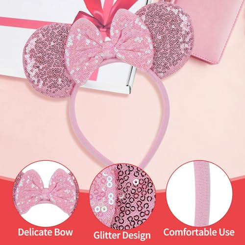 Sotaila 2 Pack Mouse Ears Headbands for Women & Girls - Sequin Bow