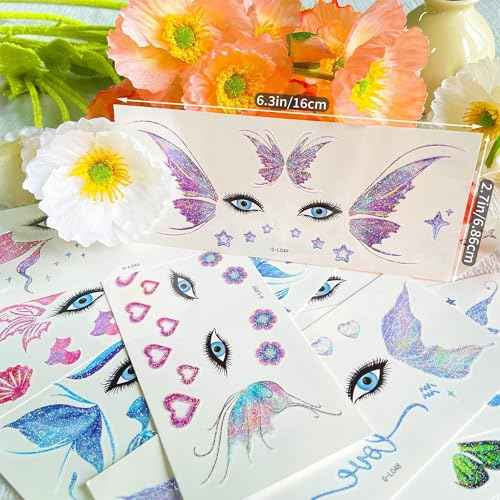 Glitter Fairy Makeup Kit Accessories For Women Butterfly Face Temporary Tattoos Stickers For Eyes Princess Rave Party Favors Gifts