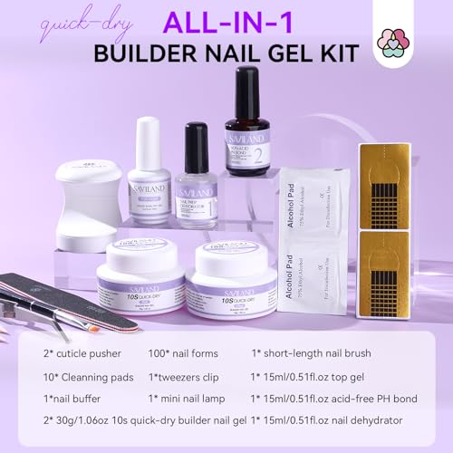 SAVILAND Quick-Dry Builder Gel Kit for Nails with UV Light & Tools