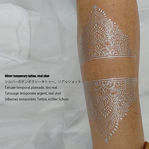 Silver Metallic Temporary Tattoos - 21 Large Patterns