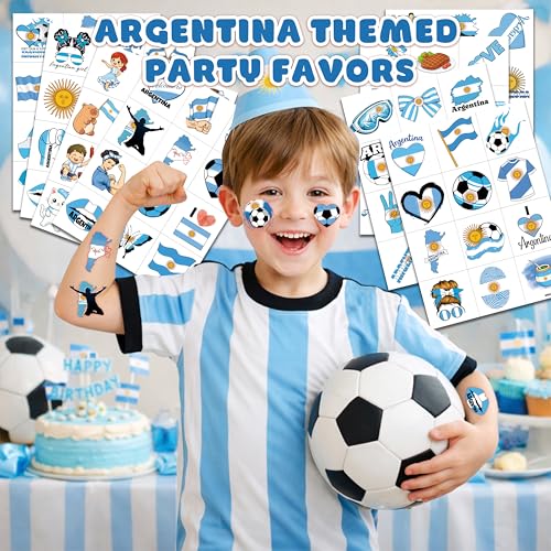 96-Piece Argentina Soccer Temporary Tattoos for Kids