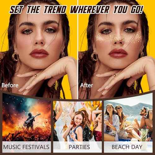 Glitter Freckles Temporary Face Tattoos - 10 Count Gold Body & Face Star Sparkle Freckles, Faux Freckles for Festivals, Concerts, Parties - Easy Apply, Long Lasting Shine