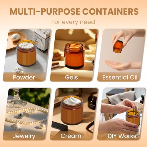 4oz Blue & Amber Glass Jars with Lids (Pack of 32) UPBUD, Leak-Proof Cosmetic Storage
