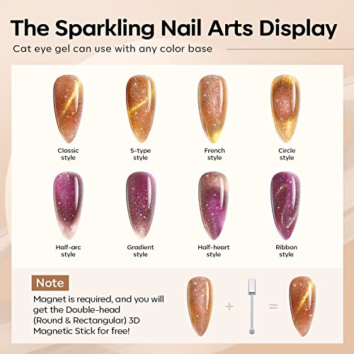 Modelones Fall Gel Nail Polish Set with 6 Colors Including Nude Brown - Cat Eye & Glitter Effects